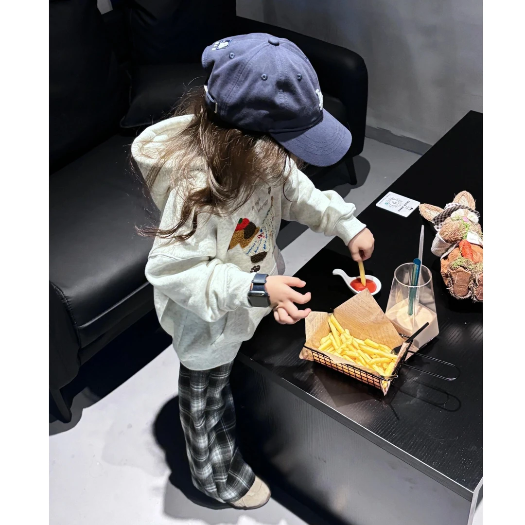 现货】壹妈萌娃穿搭女童秋装新款套装时髦洋气卫衣外套复古格子裤