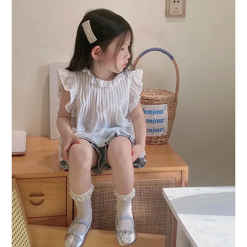 韩版童装女童休闲套装2024新款甜美夏装洋气儿童白色上衣牛仔短裤