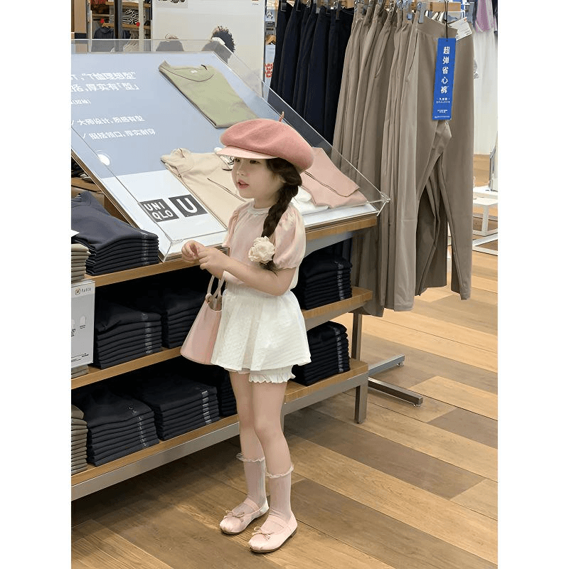壹妈童装女童淑女气质套装2024新款夏装洋气儿童甜美粉色上衣裙裤