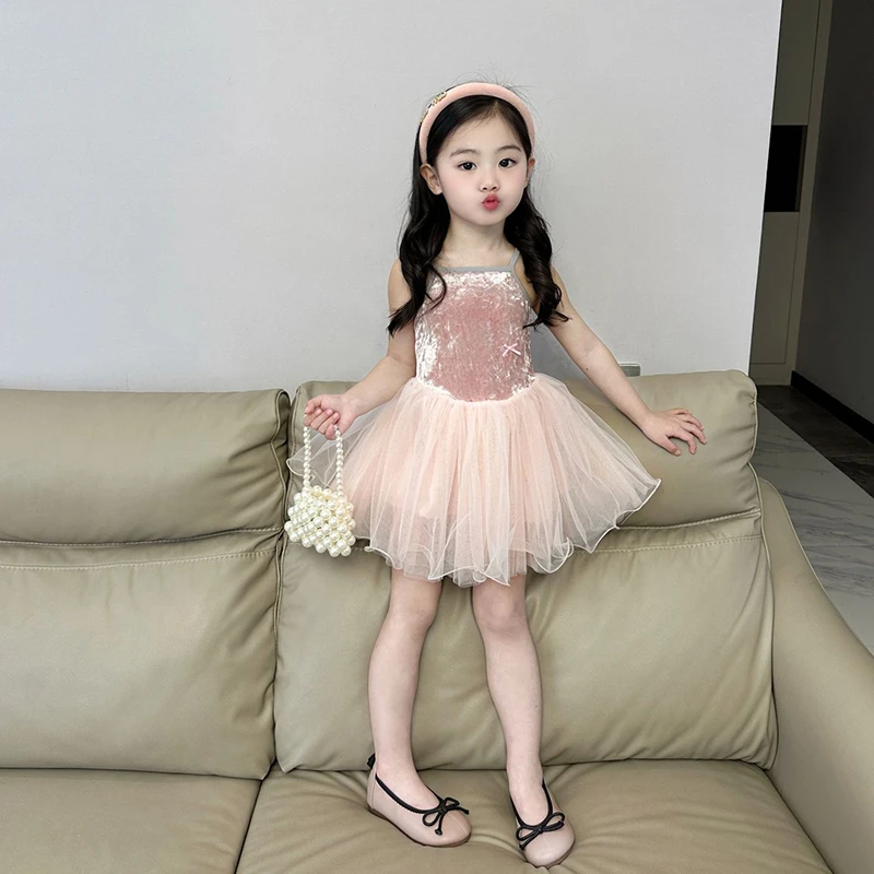 壹妈童装女童公主裙连衣裙洋气儿童粉色吊带裙洋气网纱tutu裙子