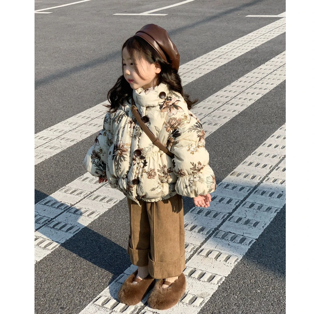 壹妈韩版童装冬季女童碎花棉服洋气女宝保暖加厚儿童棉服外套