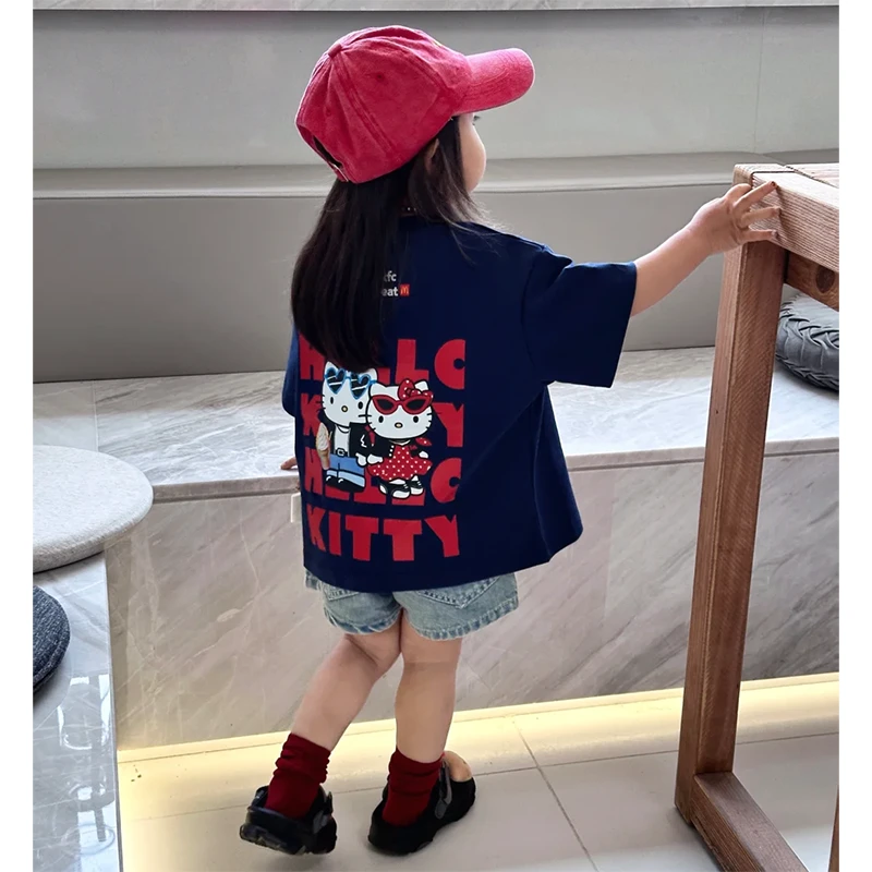 壹妈韩版童装女童休闲套装2024新款夏装洋气儿童时髦卡通印花短袖