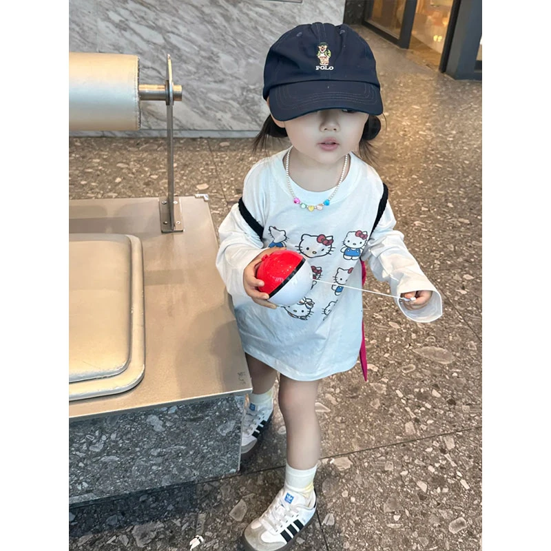 壹妈韩国童装女童套装秋装时髦洋气休闲百搭KT猫上衣蓝色牛仔短裤