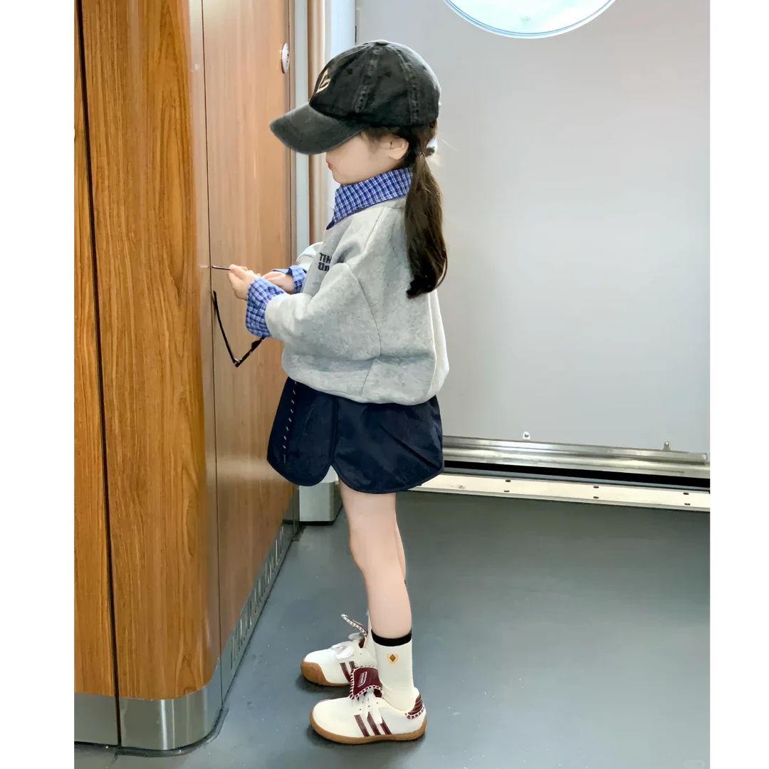 现货壹妈2025秋装女童学院风套装儿童时髦洋气假两件卫衣半身裙