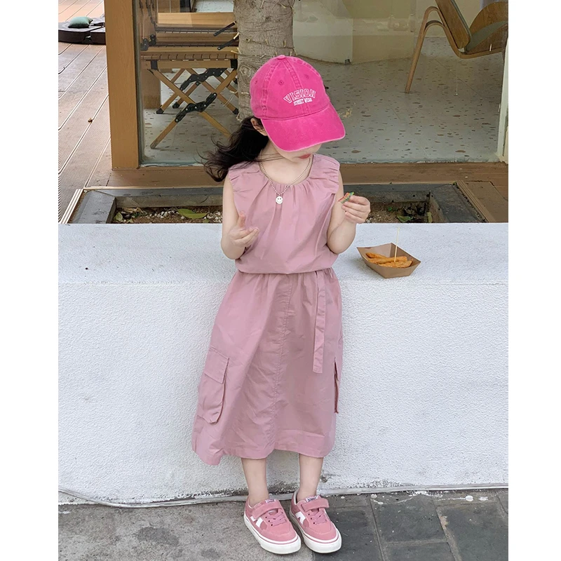 韩版童装女童套装2024夏季新款时髦儿童甜酷背心工装裙薄款两件套