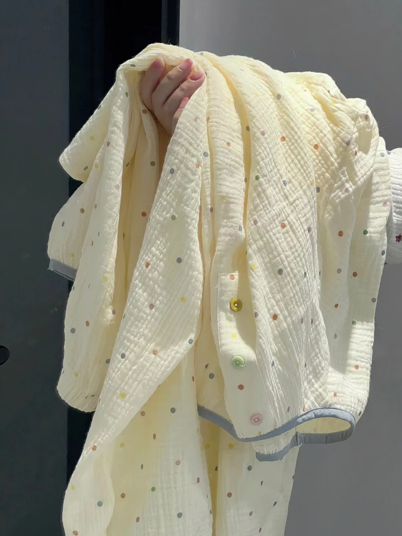 甜美少女撞色波点印花长袖长裤睡衣女春秋韩版ins风简约家居服