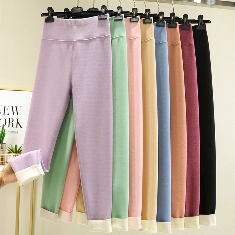 秋冬无痕发热德绒保暖秋裤女紧身长裤加绒加厚修身内穿打底裤大码