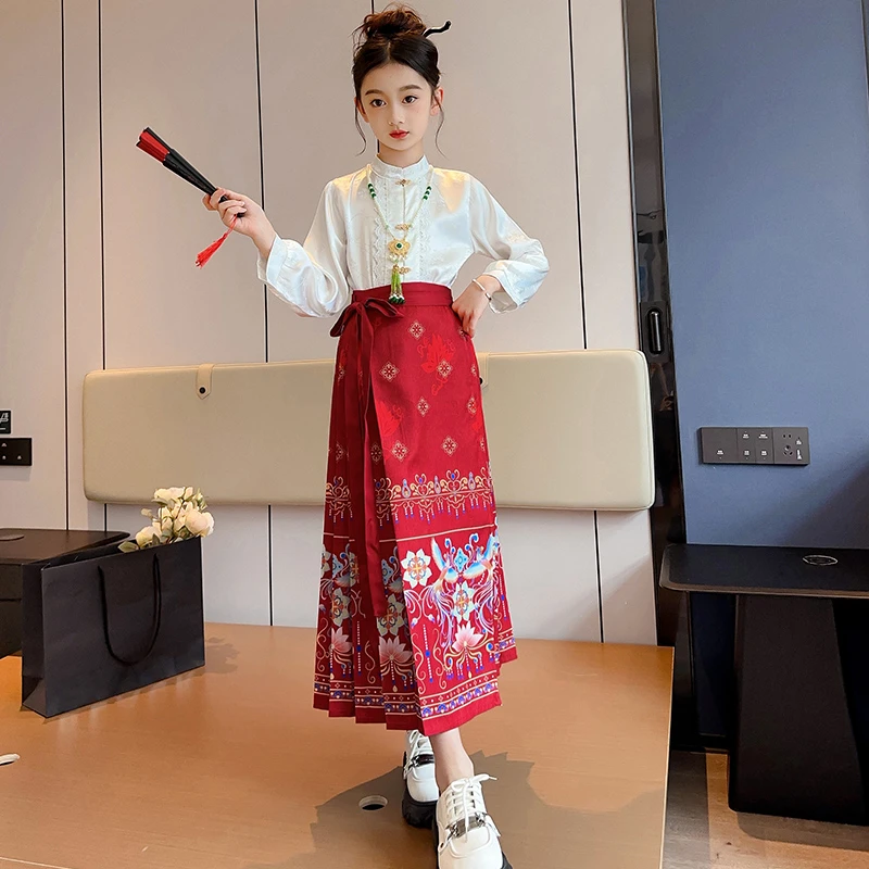儿童马面裙女童汉服6-12岁高端小女孩春秋装洋气古风裙子两件套装