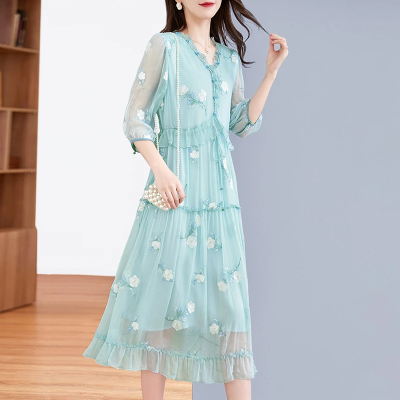 【吕先生专属】水墨佳人显瘦气质桑蚕丝连衣裙82399683