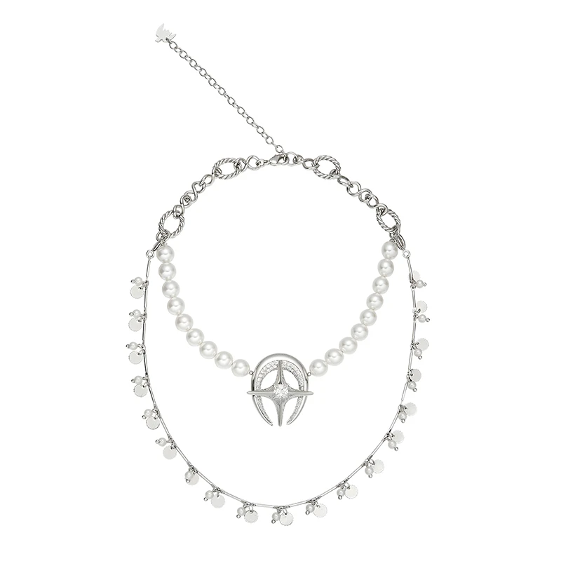 MAKIIMAKII 铜合金合成锆石项链 星月项链多佩戴方式精致叠戴银色