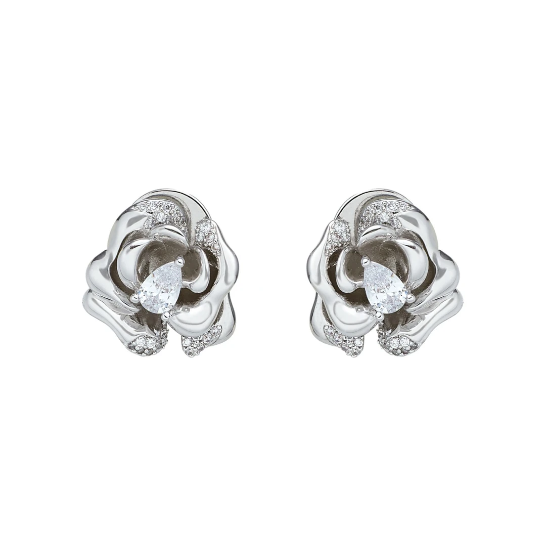 MAKIIMAKII 铜合金合成锆石耳饰 玫瑰碎钻耳钉设计感百搭气质小众