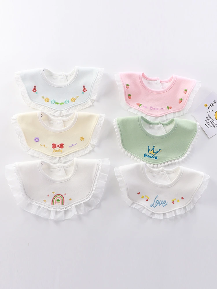 满3条包邮】7A抑菌纯棉防水婴儿围嘴宝宝刺绣防水新生儿口水巾围兜