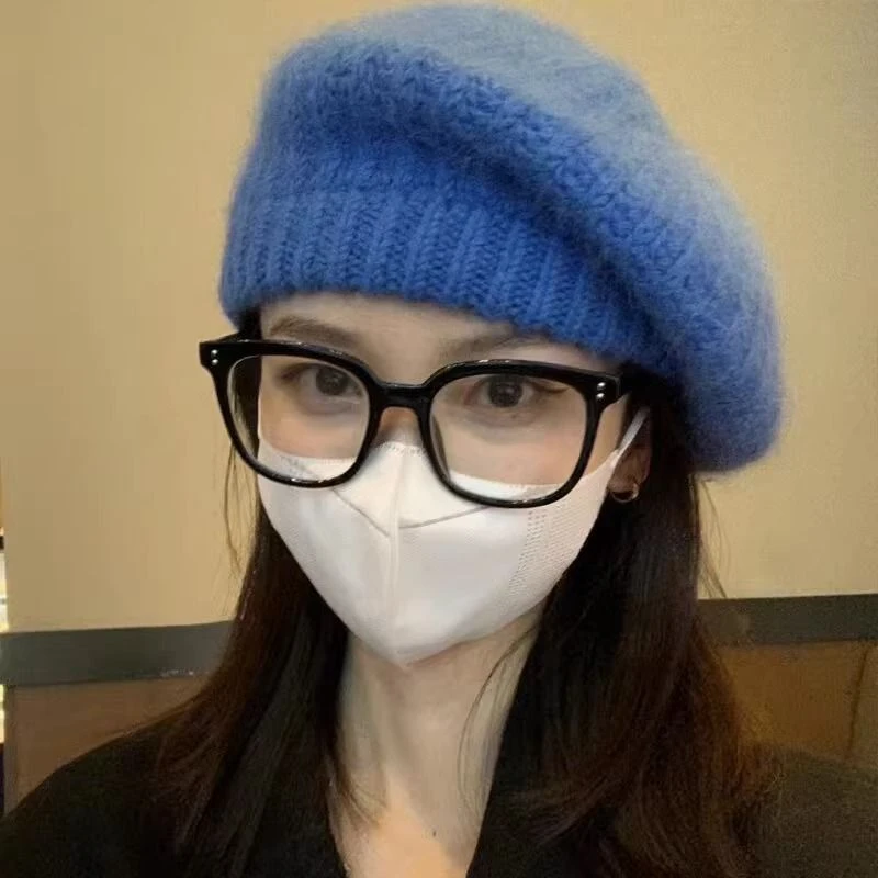 慵懒风贝雷帽2023新款女秋冬洋气大头围保暖画家帽韩版显瘦针织帽