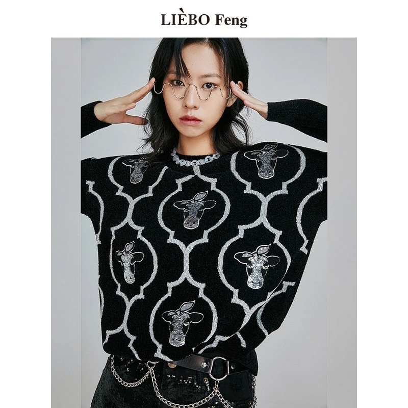 M-裂帛LIEBOFeng【腔调穿搭】复古提花时尚长袖针织衫7321133001