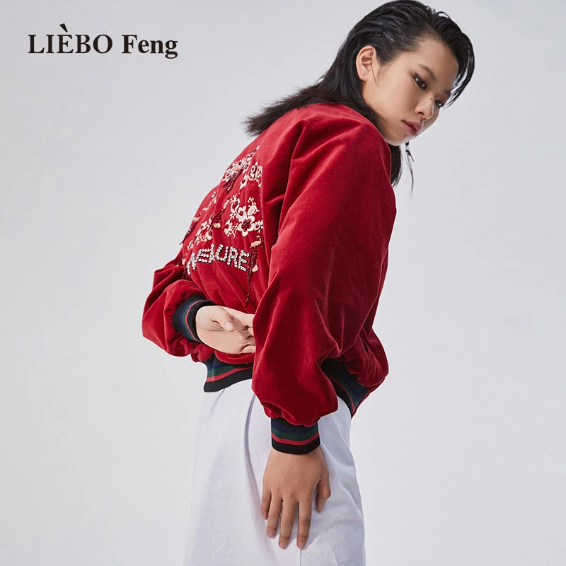 裂帛LIEBOFeng设计感复古宽松棒球服立体钉珠刺绣外套7321137002