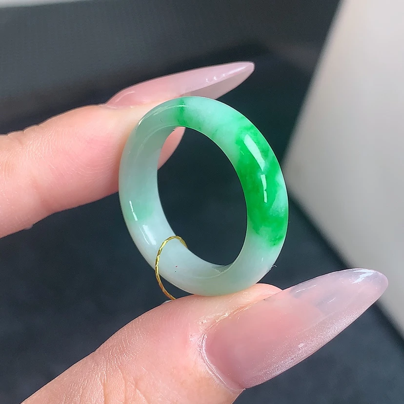 天然A貨缅甸翡翠戒指戒圈S063 圈口号：18号内径18.7-5.9-3.6