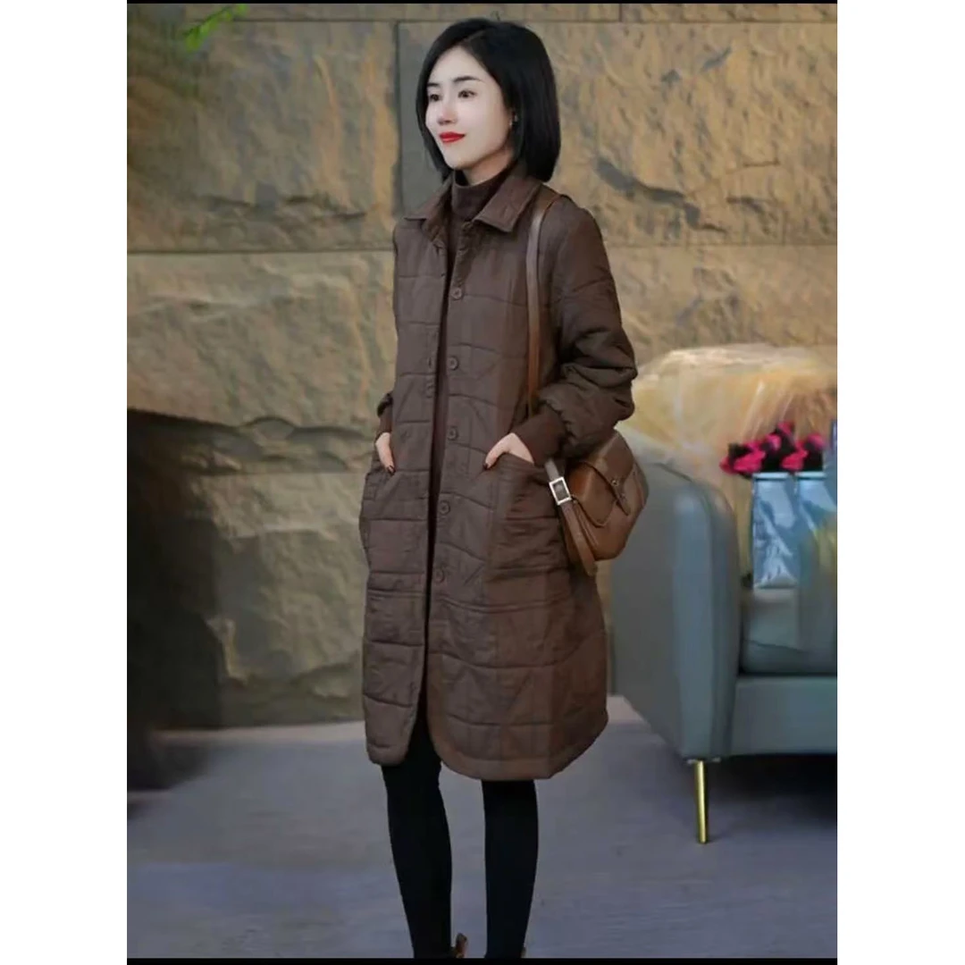 2024冬新款黑色时尚百搭女士棉服保暖立领棉衣秋冬季宽松中长款