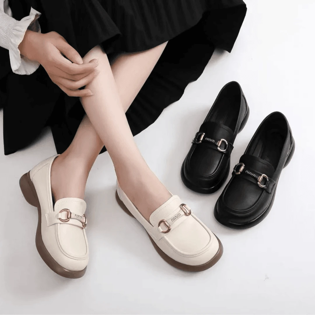 乐福鞋女新款春夏季韩版女鞋百搭软皮软底女粗跟皮鞋AB