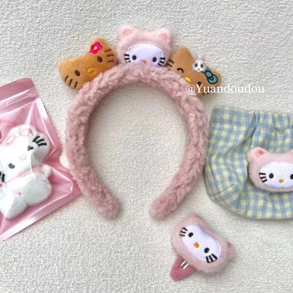 甜美少女粉色kt猫发箍头箍毛立体公仔毛绒宽边发箍洗脸防滑发饰女