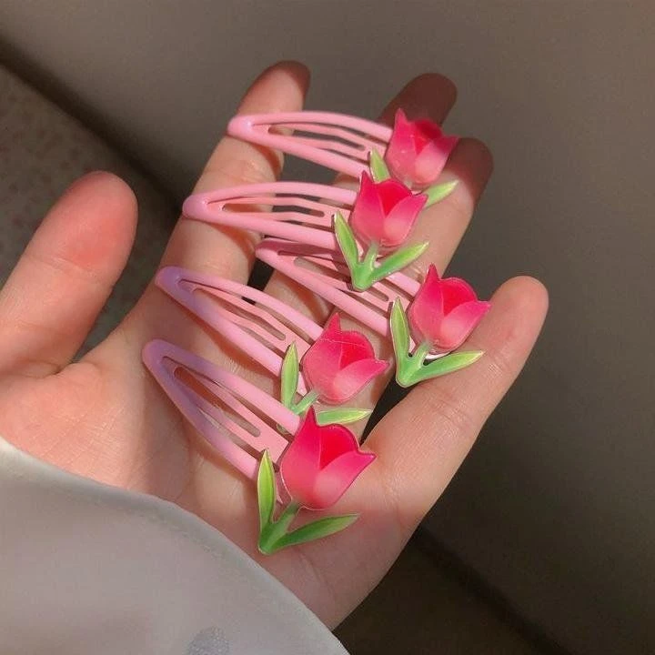 粉色郁金香BB夹甜美少女心发夹夏季新款小清新侧边夹发饰呲甜发夹