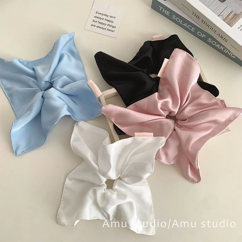 四角方巾发圈白色缎面法式进口复古简约风车大肠圈方形头绳发绳女