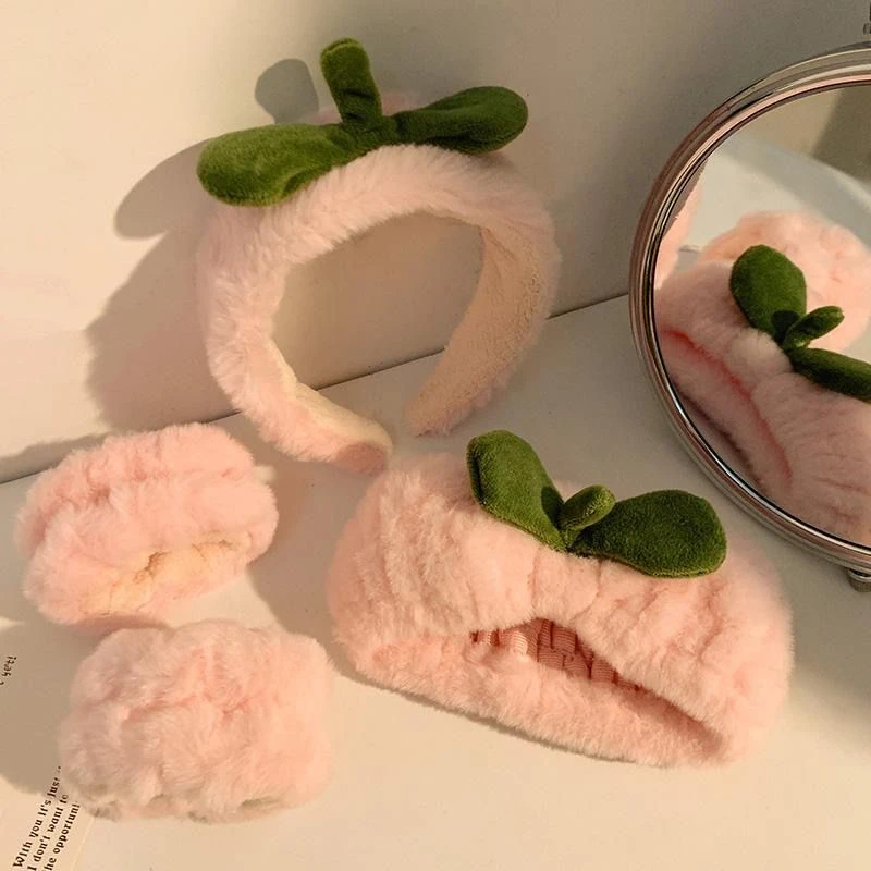 可爱粉色水蜜桃毛绒洗脸发箍女小草敷面膜专用束发带防滑头箍发饰