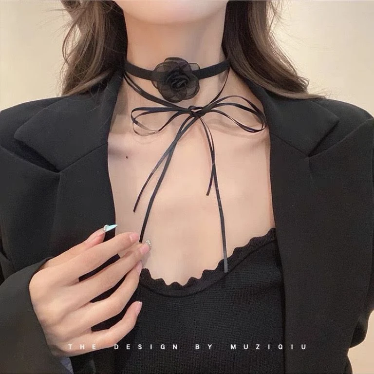 项链手链两用!复古黑色花朵项圈法式优雅名媛ins小众甜美choker