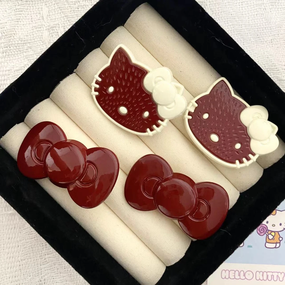 安可拉红色蝴蝶结KT猫发夹显白刘海夹高颜值凯蒂猫发夹侧边夹发饰