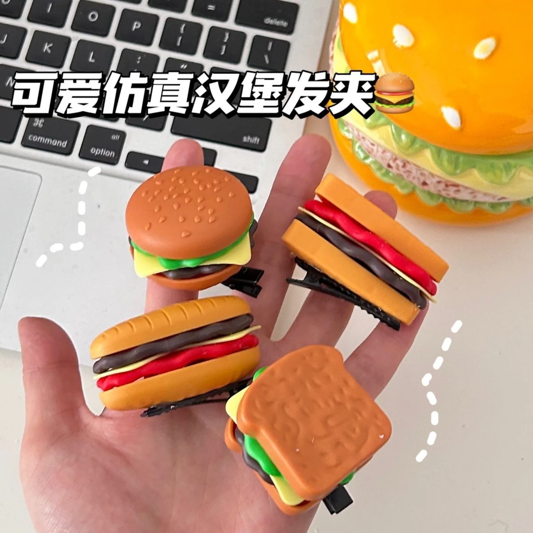 多层汉堡食玩发夹可爱仿真三明治早餐发饰趣味搞怪发卡学生刘海夹