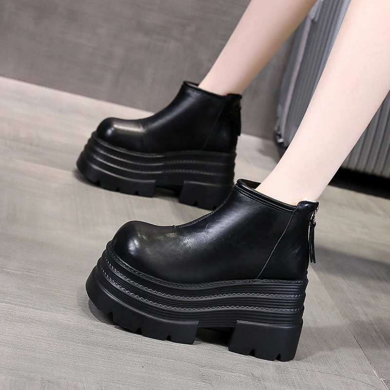 冬季厚底雪地靴防水皮面加绒棉鞋女款2025新款小个子增高保暖棉靴