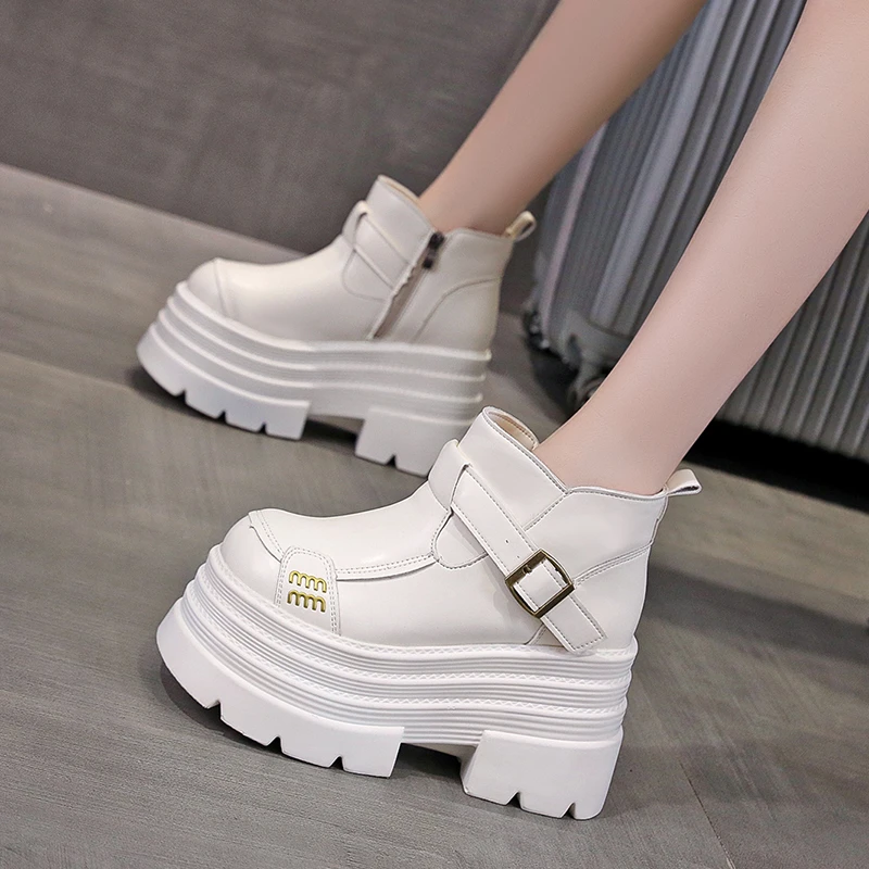 白色厚底雪地靴女冬季2025新款加绒加厚防水小个子内增高皮面棉鞋