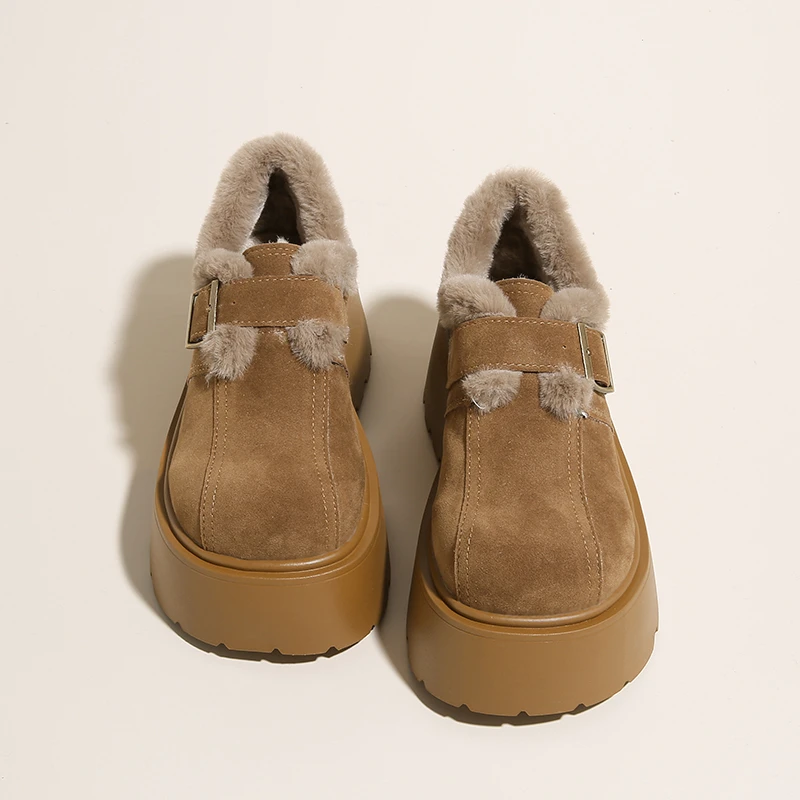 小个子厚底勃肯鞋女2024新款冬季加绒毛毛乐福棉鞋外穿保暖雪地靴