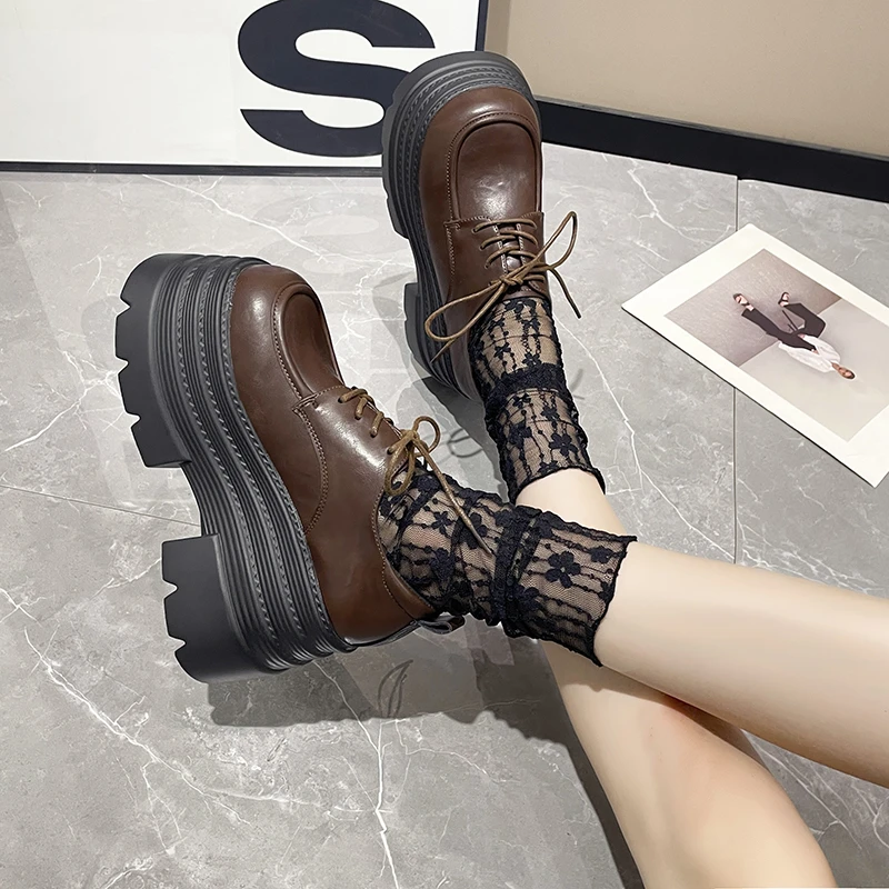 10cm超高跟小皮鞋女松糕厚底小个子鞋子2025春季新款复古乐福单鞋