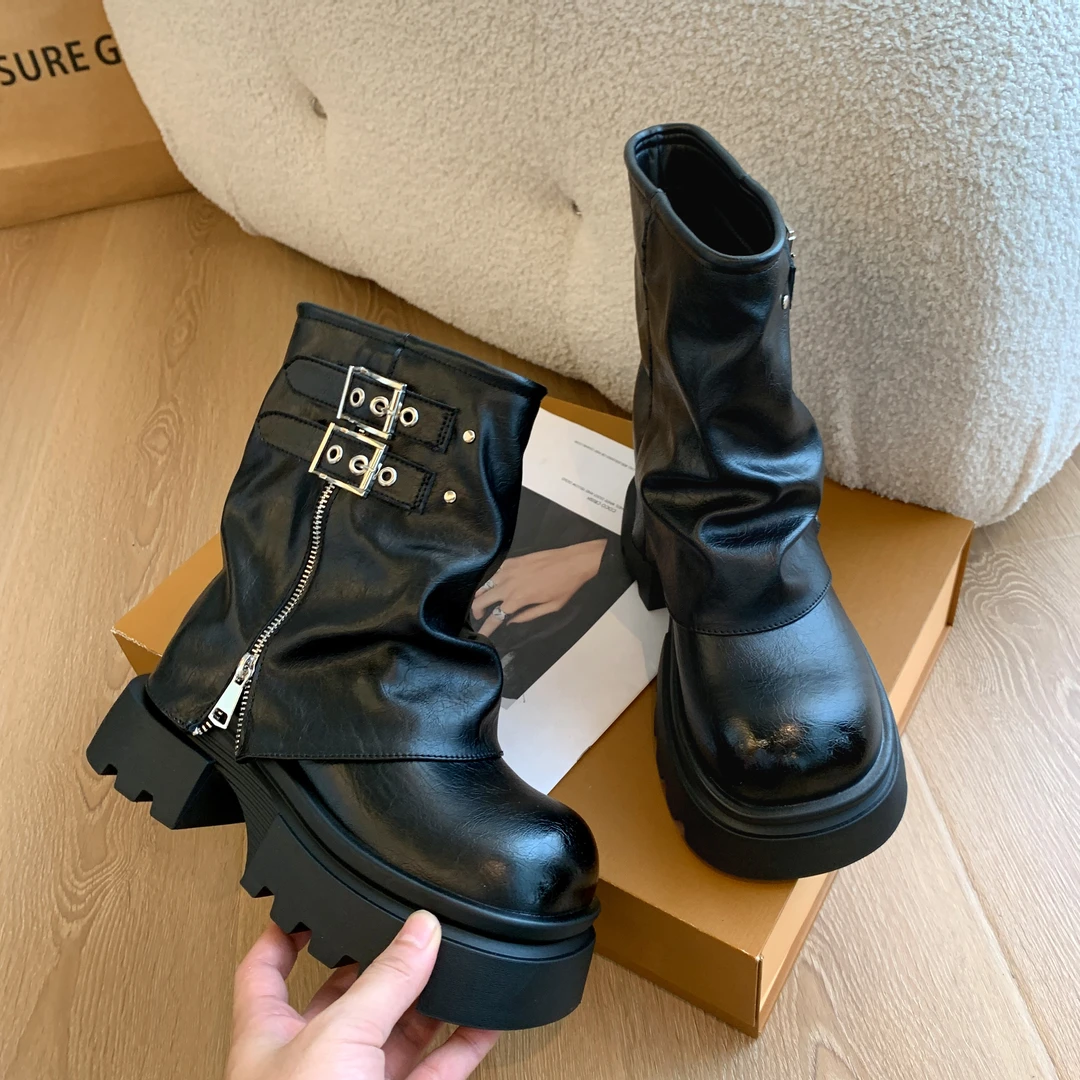 厚底英伦风马丁靴女2024新款秋冬季炸街小短靴爆款堆堆靴子裤管靴