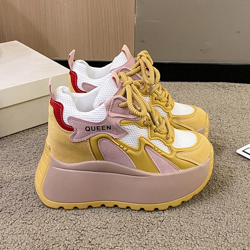 欧洲站内增高阿甘鞋女2025春季新款透气网面小个子休闲运动老爹鞋