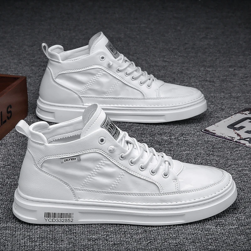 高帮男鞋2023新款春季薄款透气帆布板鞋男士软底休闲百搭小白潮鞋