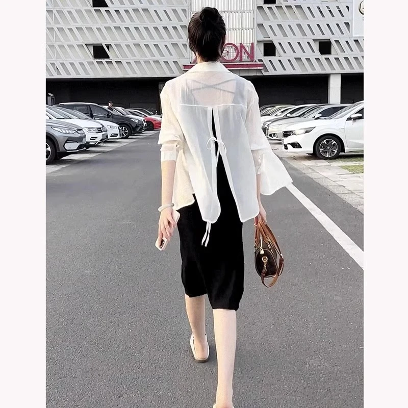 洛格防晒衬衫女薄外套夏季2024新款上衣轻熟法式小众后背开叉衬衣