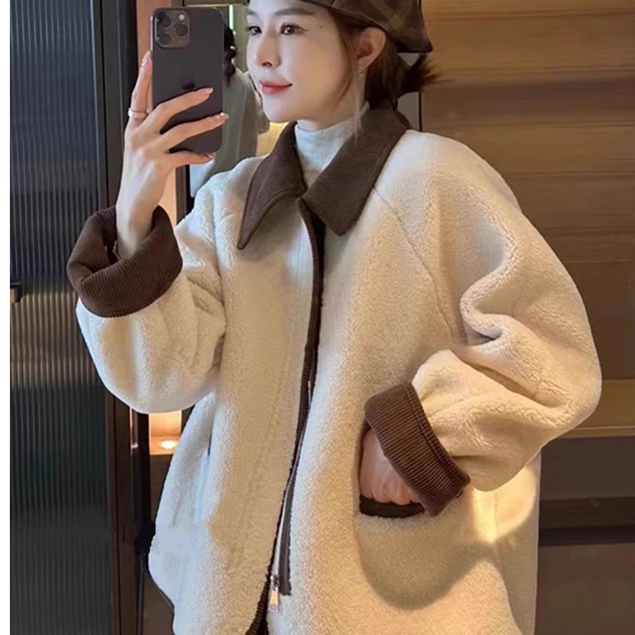气质加厚高级感外套女秋冬季2025新款爆款羊羔毛绒皮毛一体上衣