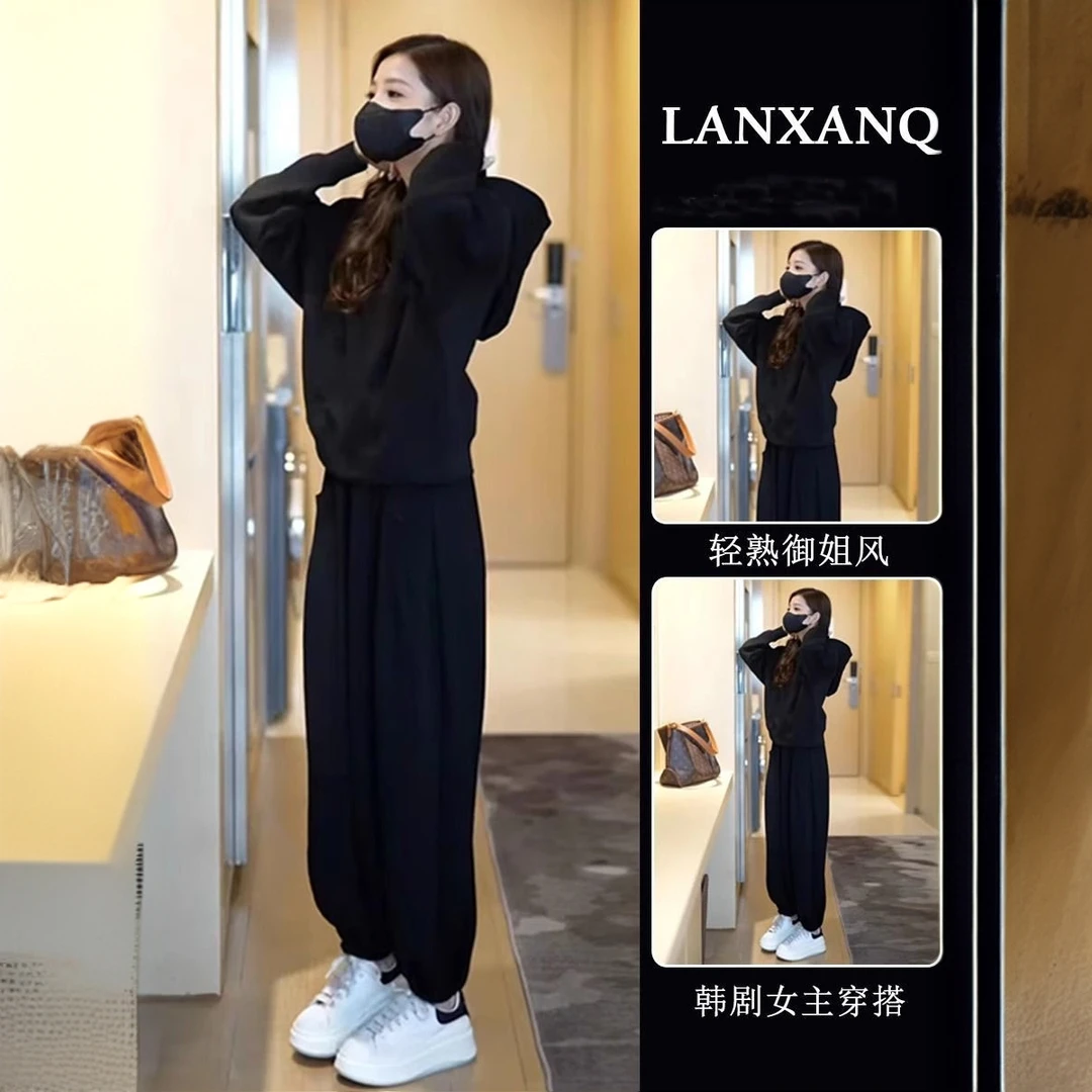 休闲运动套装女秋季2025年新款小个子宽松显瘦连帽卫衣裤子两件套