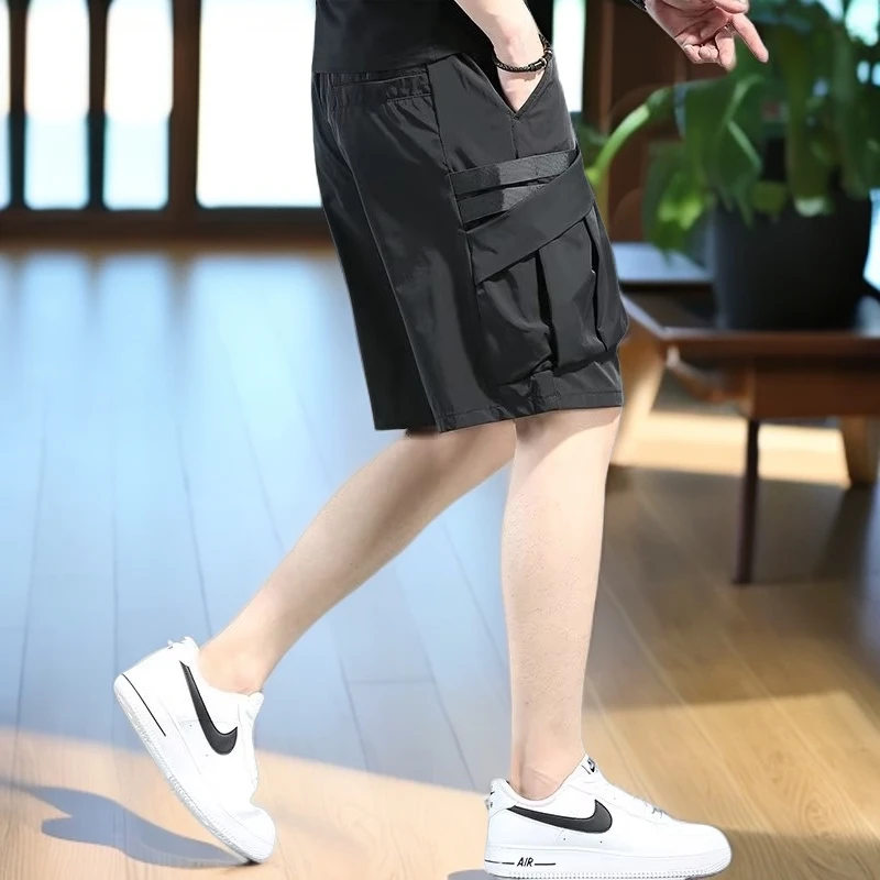 男士高档短裤夏季多口袋宽松休闲速干时尚机车风男士新款五分裤