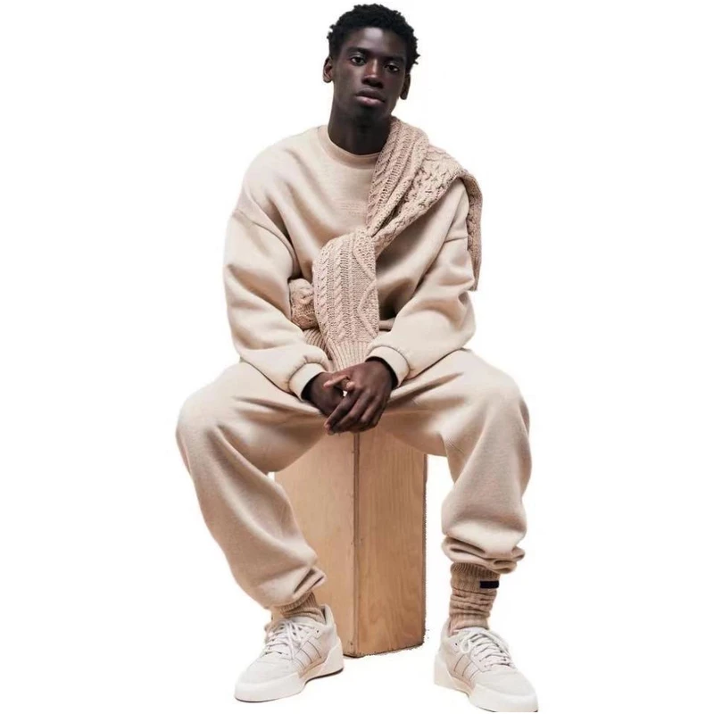 云系列小标加绒阔腿卫裤时尚情侣宽松情侣潮流加厚秋冬