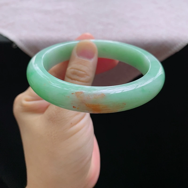 61圈口24195水润满绿色飘黄翡翠手镯子平安镯玉环缅甸天然A货a31