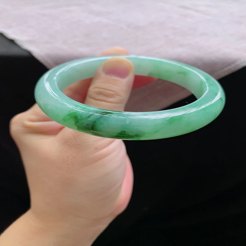 58圈24638冰糯种水润飘翠正阳绿色翡翠手镯子正圈玉手环天然A货