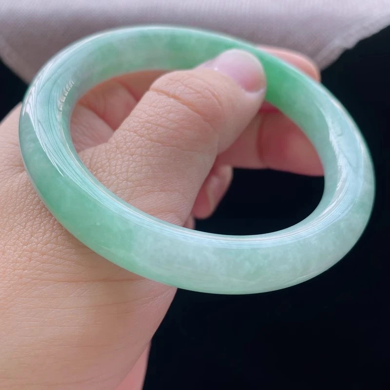 54圈口23070冰糯种水飘甜阳绿色花翡翠镯子圆条玉手环福镯天然A货