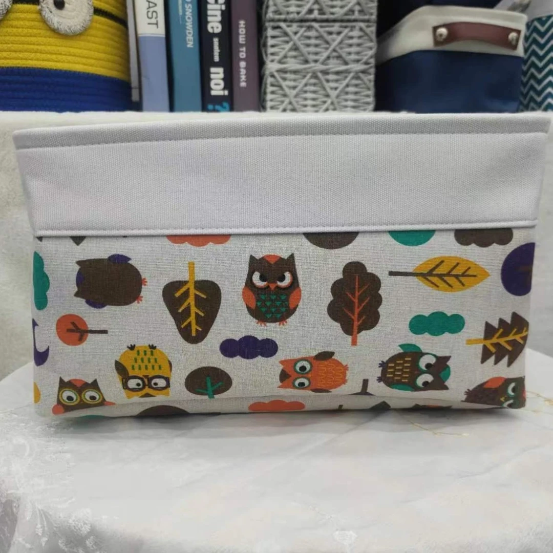 （拍一发二）尺寸：40*32*23白拼猫头鹰图案皮把收纳筐