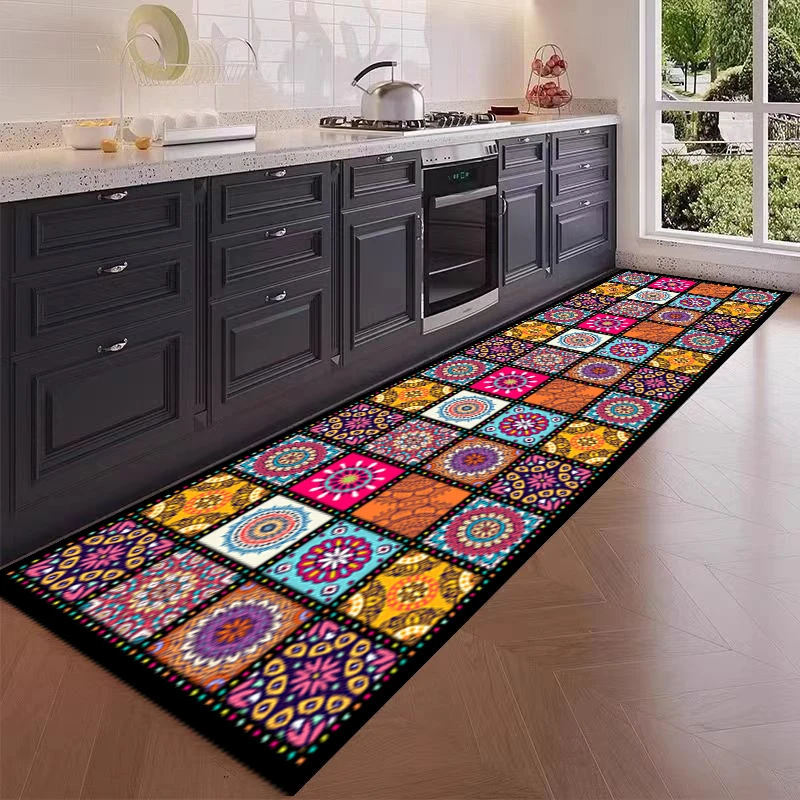 【新款炫彩波斯长条】50*150cm新款厨房地垫吸水吸油长条地垫水晶绒