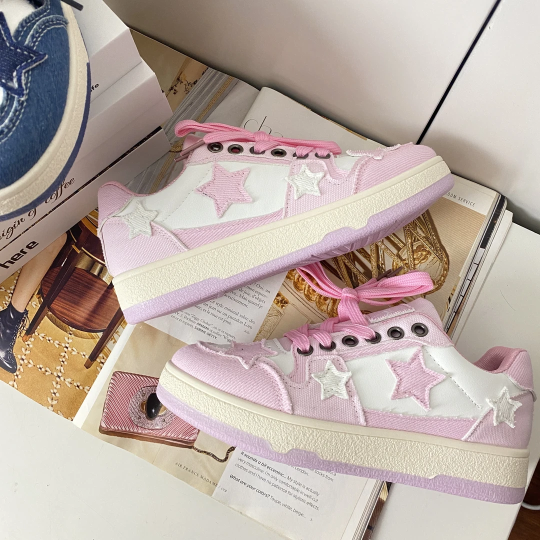 路珈小镇 K01-1日系低帮ins粉色星星学生休闲板鞋