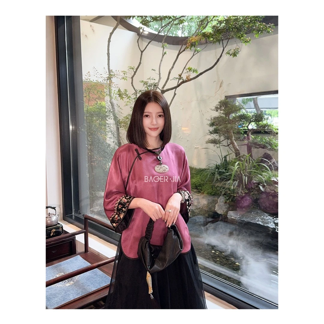 国潮-【紫格格】宝儿家含幂BK40924206夏季国风桑蚕丝重工绣花上衣