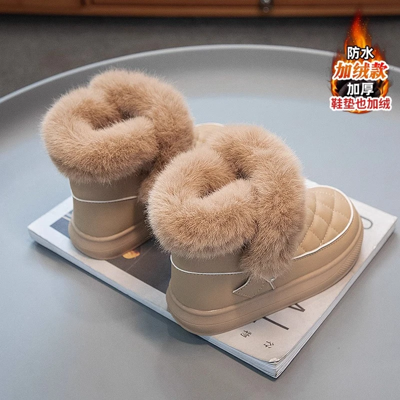 女童雪地靴冬季2024新款皮毛一体儿童短靴中大童加绒加厚女孩棉鞋