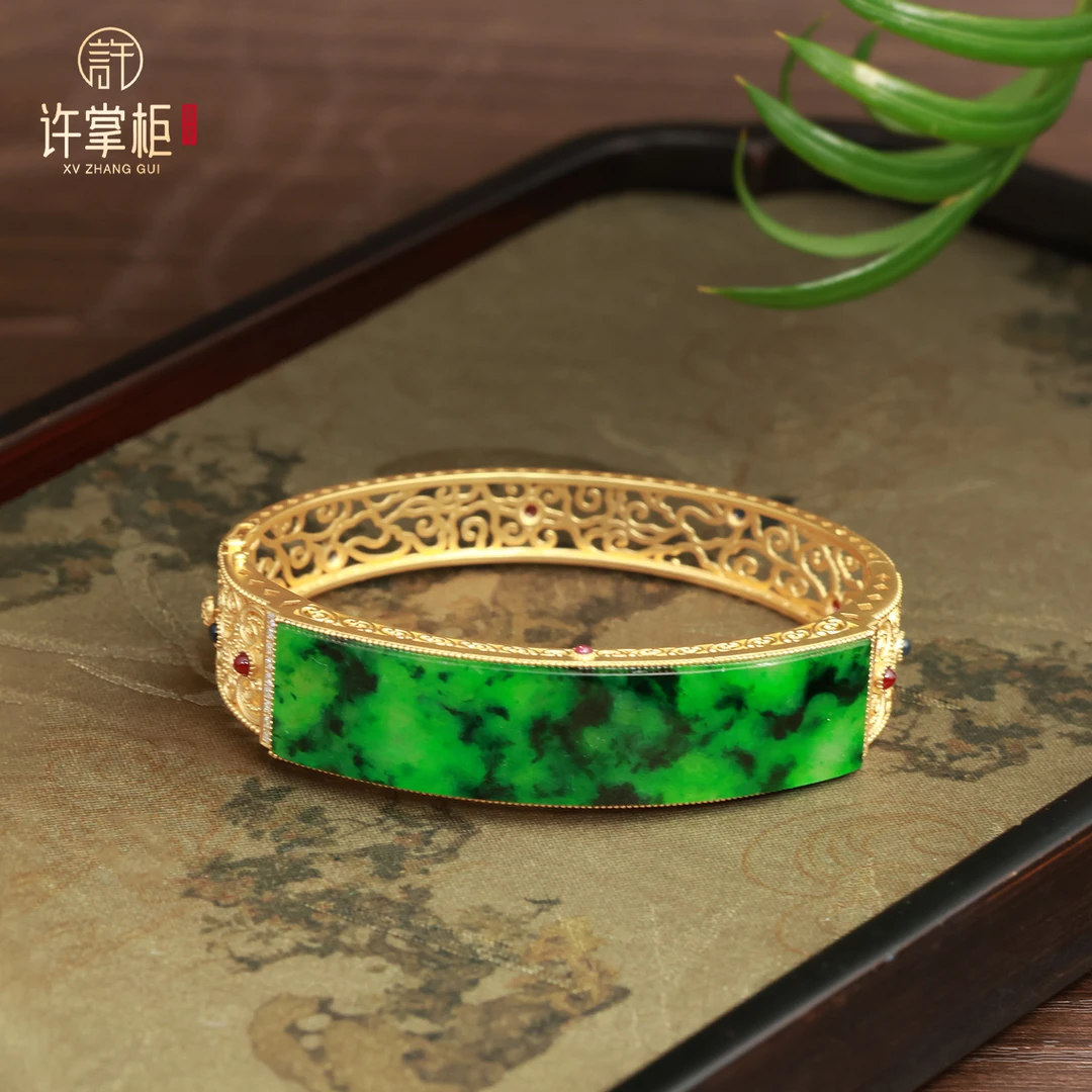 许掌柜｜18K金翡翠手镯天然缅甸翡翠A货国潮原创设计手饰精致轻奢